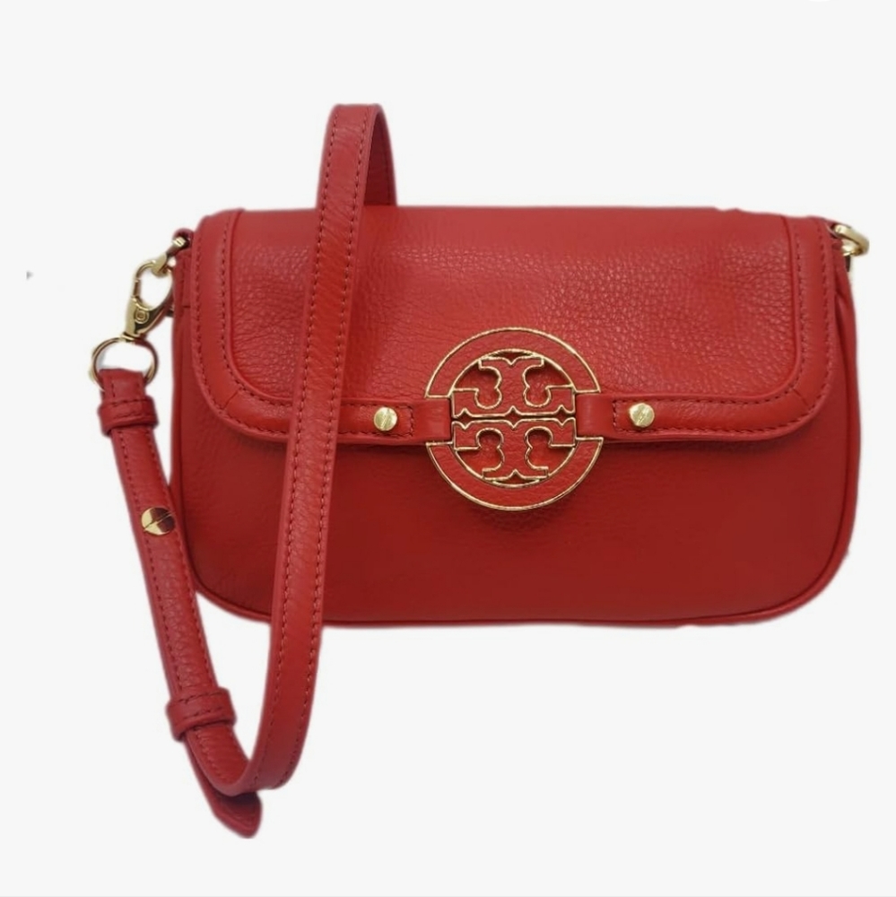 Tory Burch Cross Body Bag pebbled leather Red
